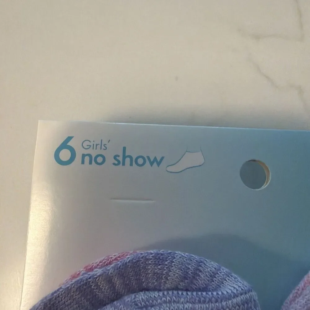 Hanes Premium Pure Comfort Girls No Show Socks 6 Pairs Medium Show Size 10.5-4